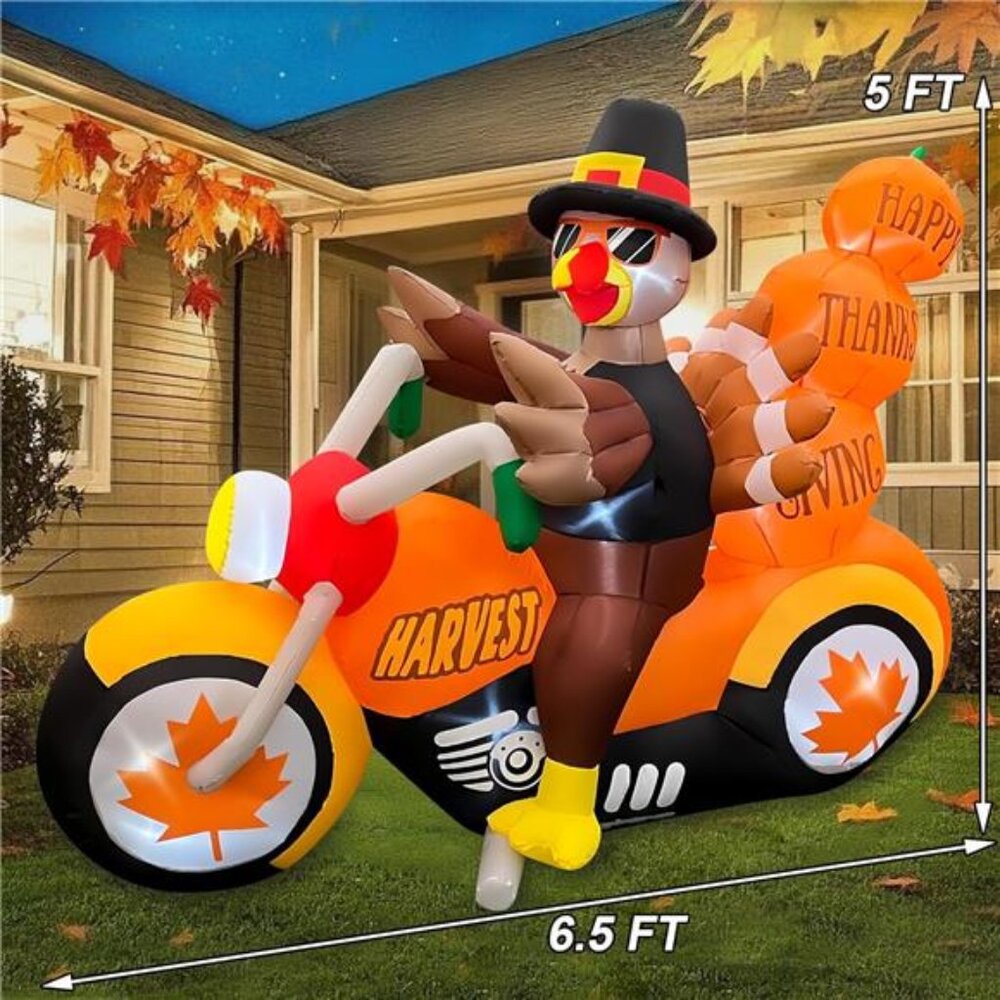 6.5 FT Thanksgiving Inflatable Turkey Riding Motorcycle - Picture 2 of 7